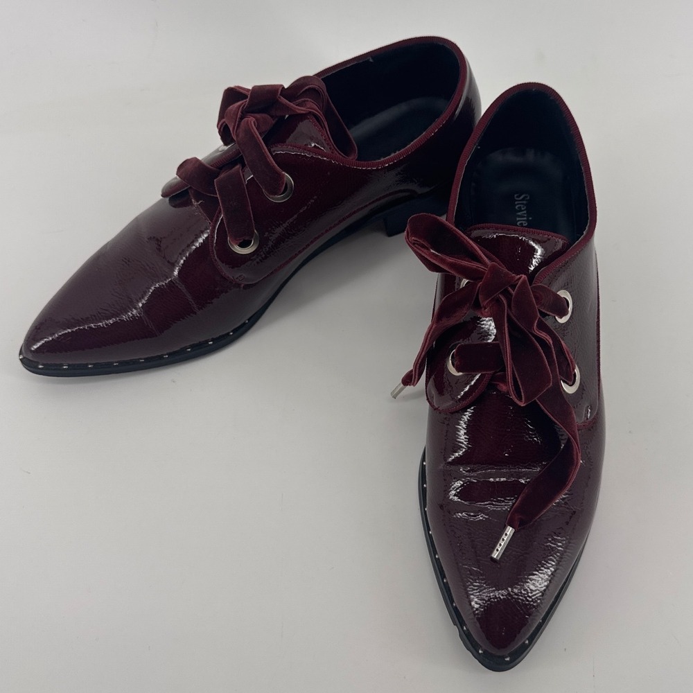 Stevie Hender Womens Oxford Shoes 40 Burgundy Patent Velvet Ribbon Lace Pointed